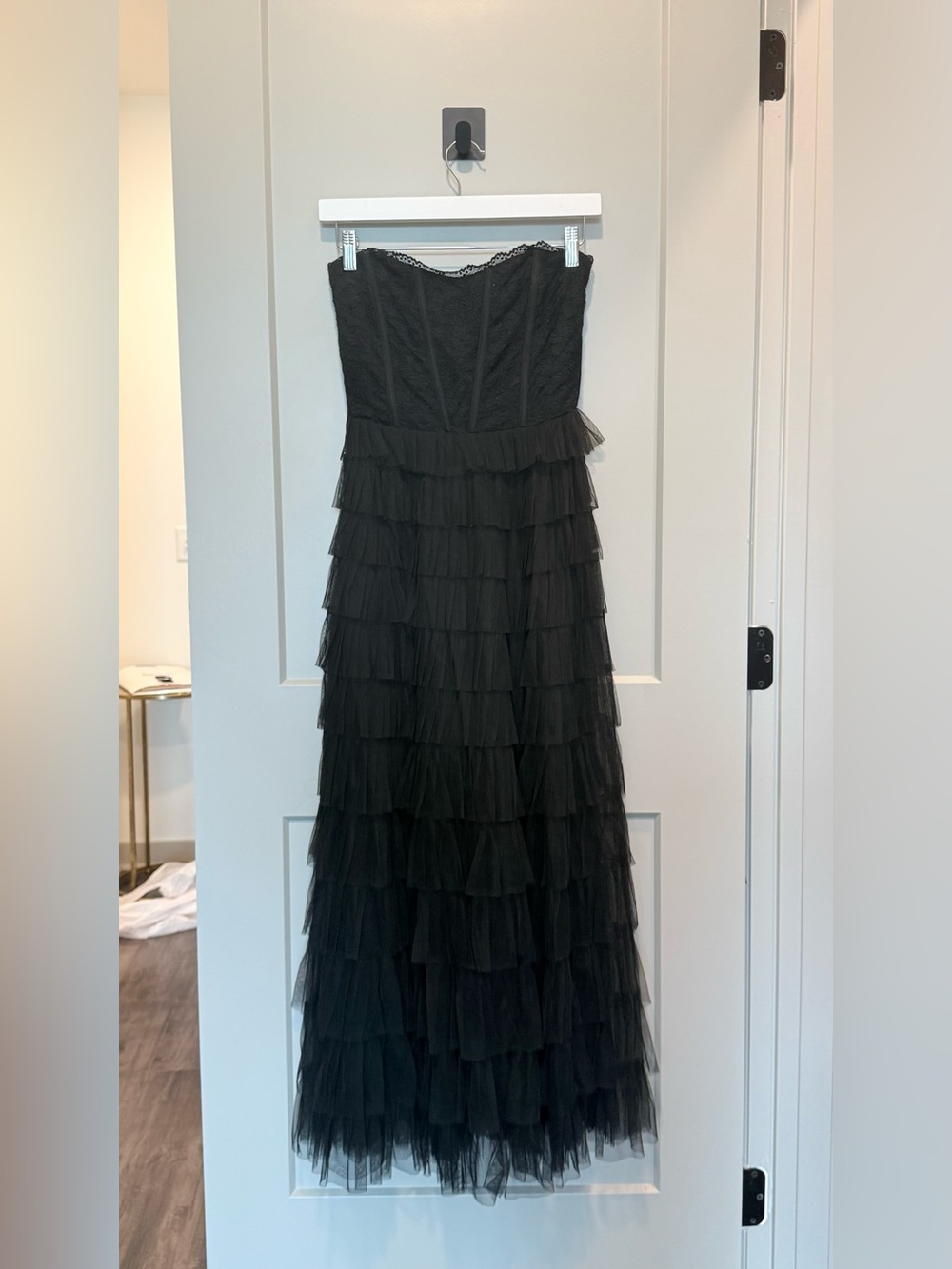 Molly Green Strapless Black Tiered Tulle Evening Dress